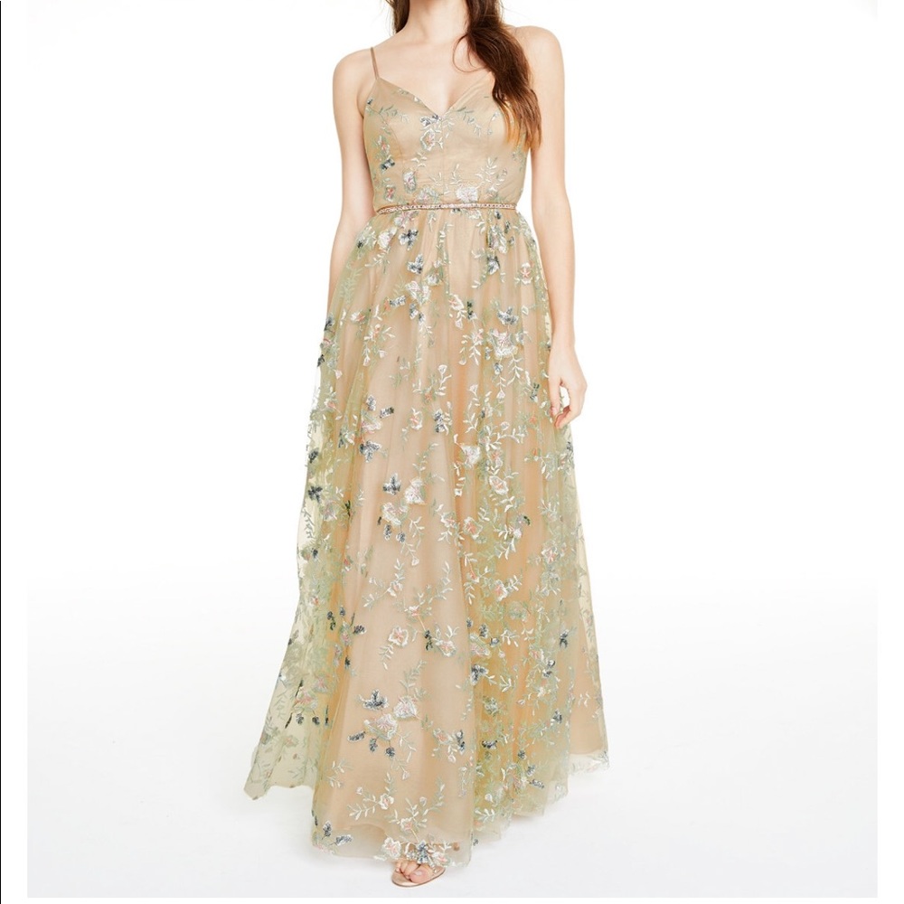 NWT TLC Say yes to the Prom Nude Embroidered Dress